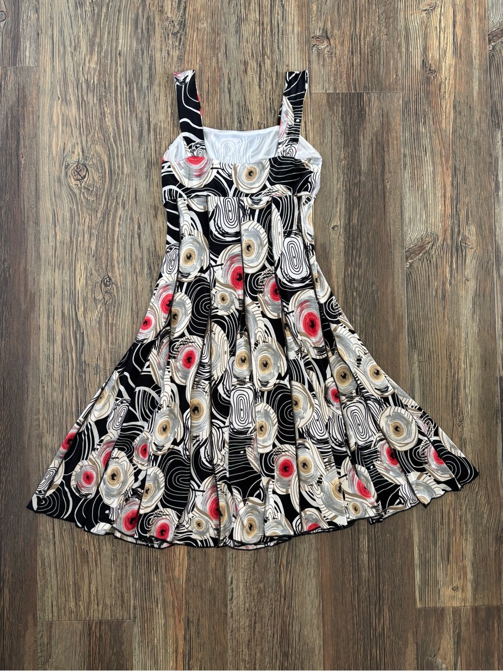 Y2K Bali Sleeveless Midi Dress Size 6 Black White Red Multi Abstract Whimsigoth - Picture 2 of 10